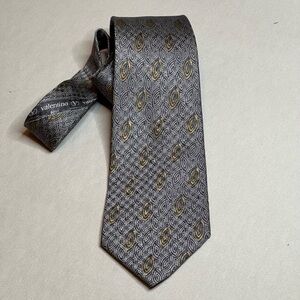 Valentino Gray with Gold Accent Italian Handmade Silk Tie Luxury Casual Office